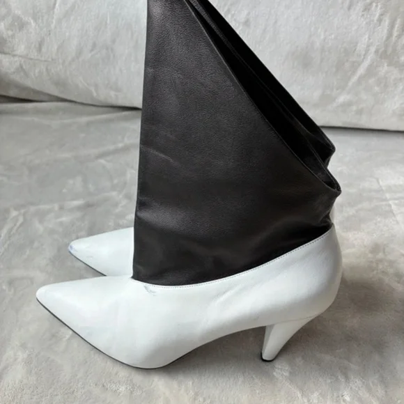Super Soft Black & White Nappa Leather Fold Over Ankle Boots 39.5/9 -NWD - Picture 14 of 16
